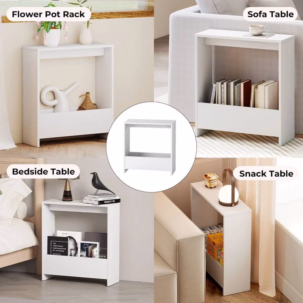 Kelvenix White Side Table with Magazine Storage – 2