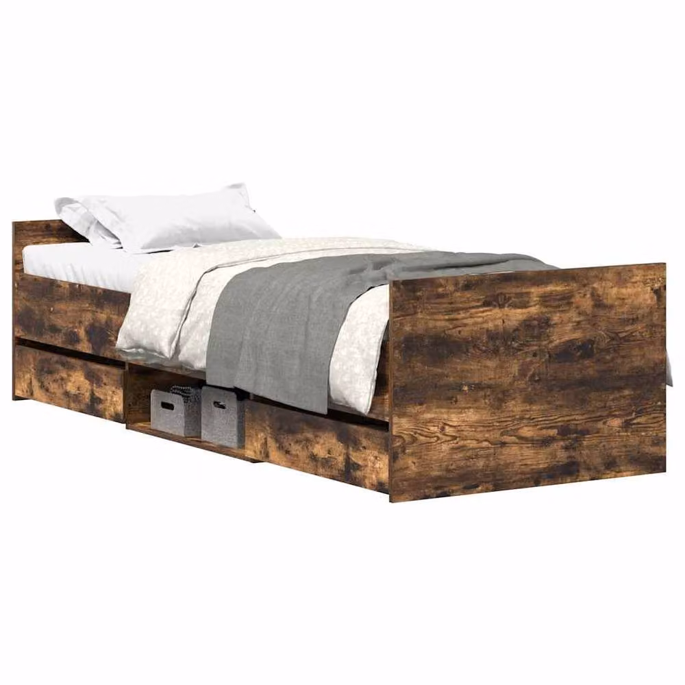 Berkfield Home Durable Bed Frame with Headboard and Footboard in Smoked Oak Brown, W/D/H: 100 x 200 x 203 cm – 3
