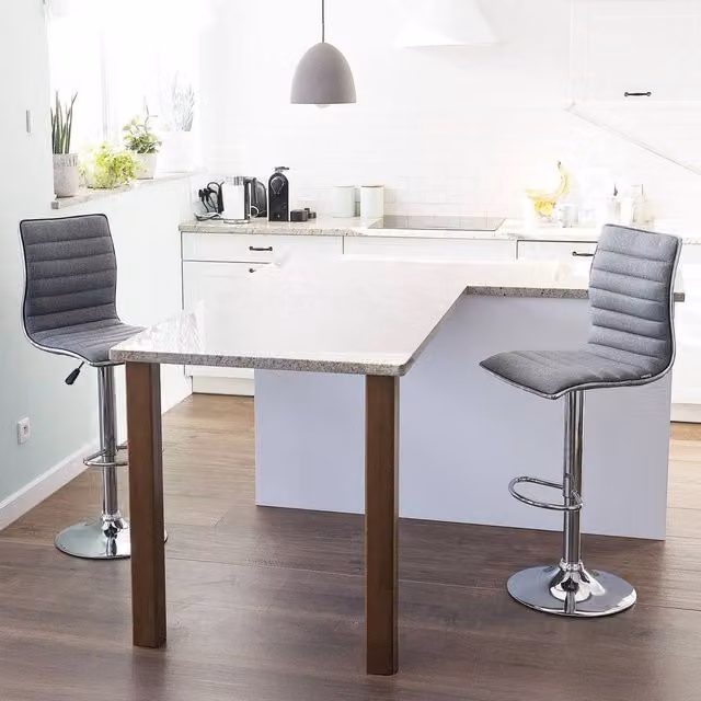 Wyld Haus Grey Fabric Bar Chairs Set of 2 with Chrome Metal Frame and 360 Degree Swivel – 1