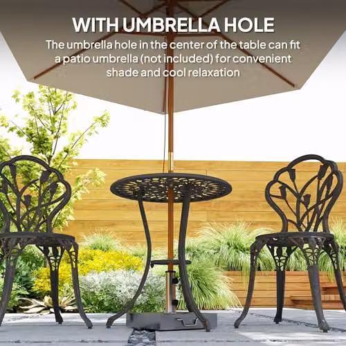 Outsunny 3 Piece Retro Metal Bistro Set in Matt Bronze for Garden, Balcony or Terrace – 5