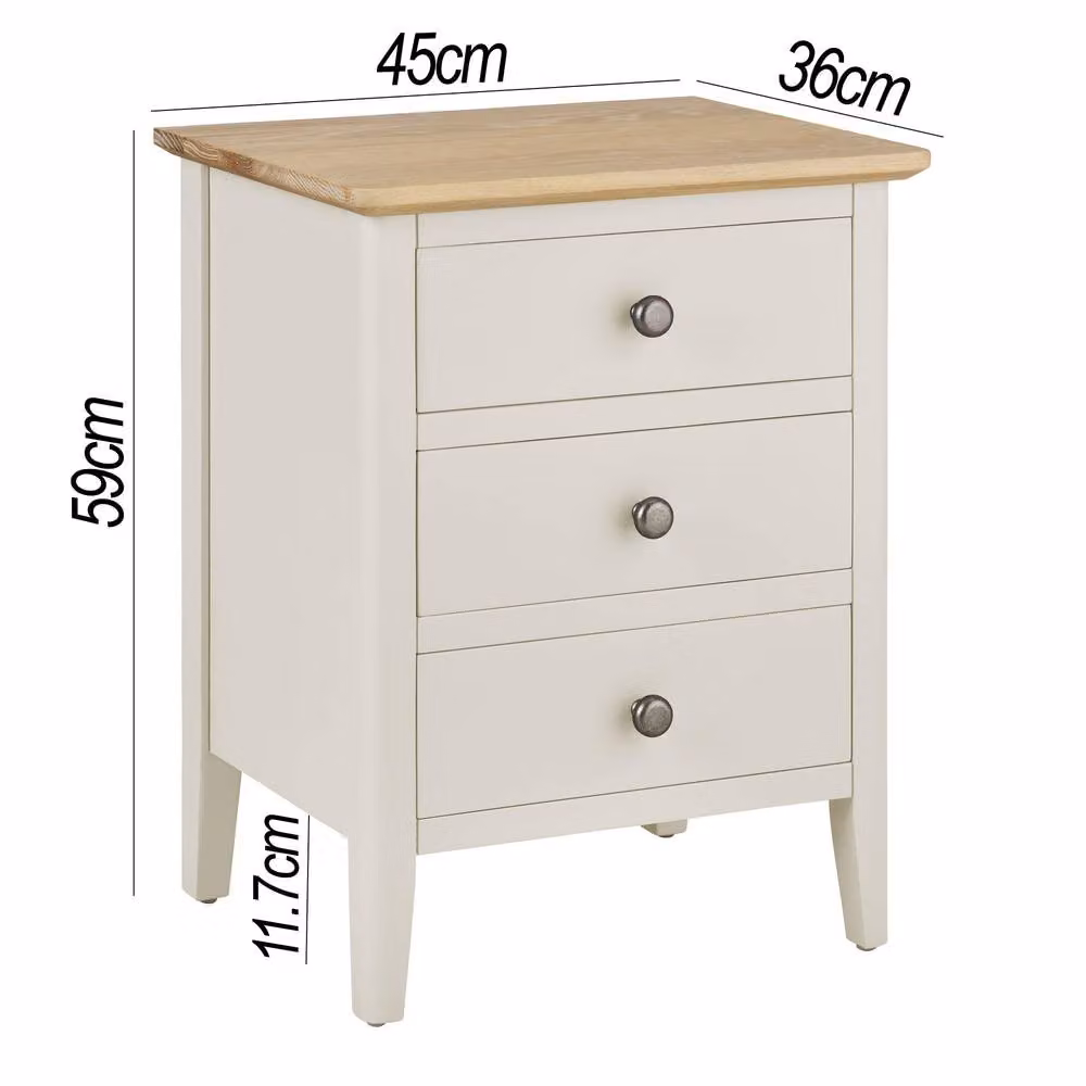 Statement Furniture Pembroke Bedside Table in Pebble with Oak Top and 3 Drawers, W: 45 cm, D: 36 cm, H: 59 cm – 2