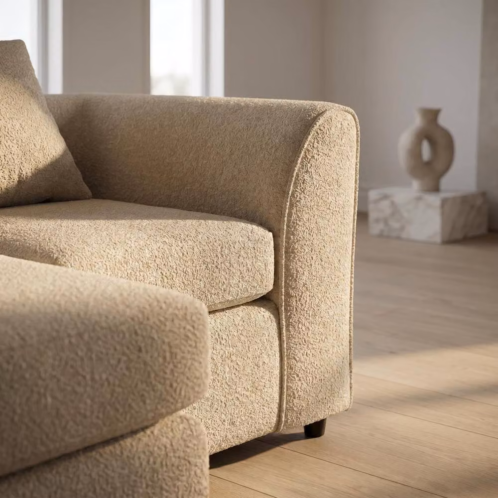 Abakus Direct Harriet Boucle Fabric Left Facing Corner Sofa with Chaise and Scatter Cushions in Sand – 3