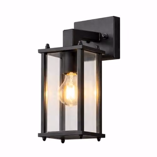 CGC Lighting Black Outdoor Wall Lantern with Transparent Glass Diffuser, IP44 Waterproof Down Light – 1