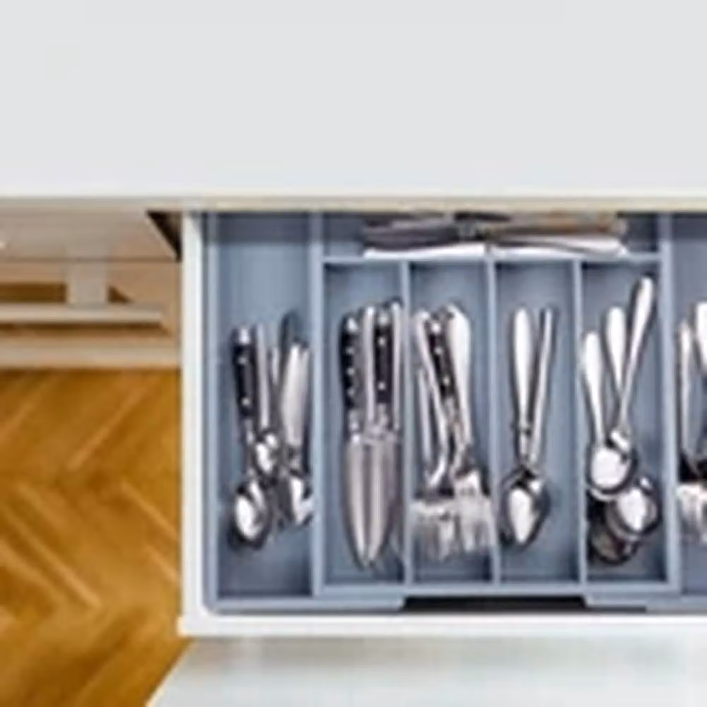 EONLION Expandable Bamboo Cutlery Tray Drawer Organiser, Grey – 2