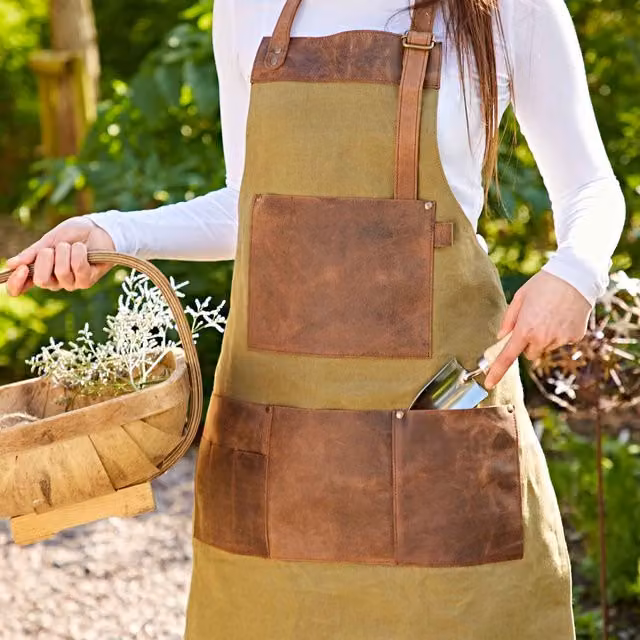 Paper High Green Canvas and Brown Buffalo Leather Apron – 1
