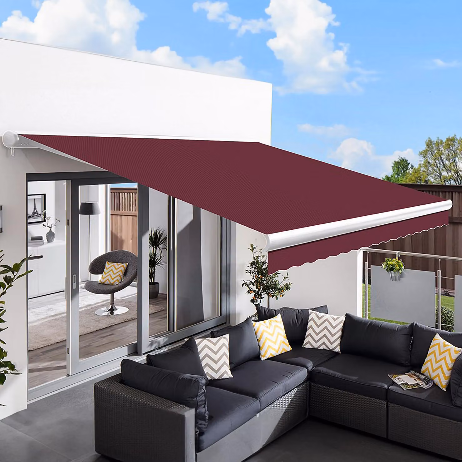 Primrose Awnings Electric Full Cassette Retractable Patio Awning in Burgundy, W: 300 cm, D: 250 cm – 3
