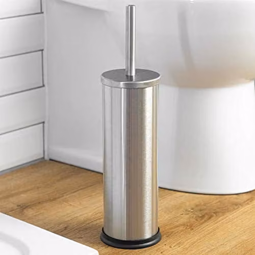 Harbour Housewares Stainless Steel Toilet Brush and Holder Set in Silver – 3
