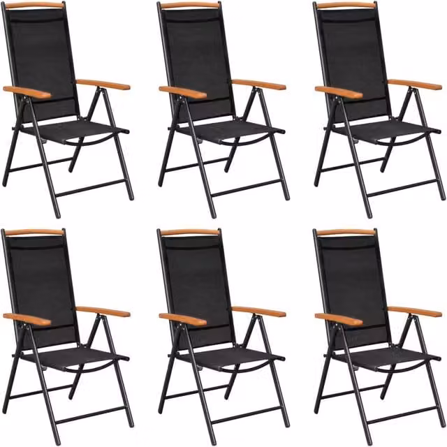 Berkfield Home Set of 6 Folding Garden Chairs in Black Textilene and Wood – 1
