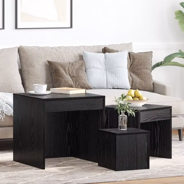 Berkfield Home Set of 3 Modern Square Coffee Tables in Black Oak, W/D/H: 45 x 45 x 45 cm – 1