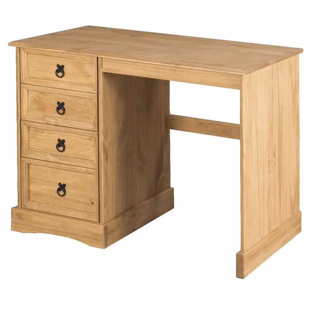 Nordara 4 Drawer Dressing Table and Computer Desk in Brown Rustic Waxed Solid Pine Wood – 2