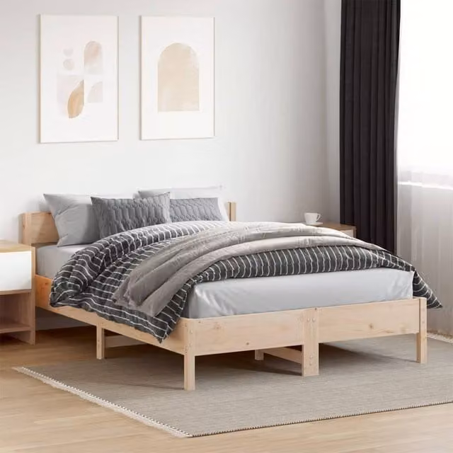 Berkfield Home Solid Wood Pine Bed Frame in Brown, W: 140 cm, L: 200 cm – 1