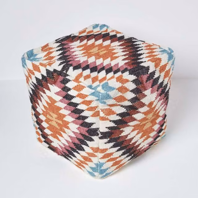 Homescapes Manila Geometric Ethnic Beanbag Pouffe Footstool, Multicolour, W/D/H: 43 x 43 x 43 cm