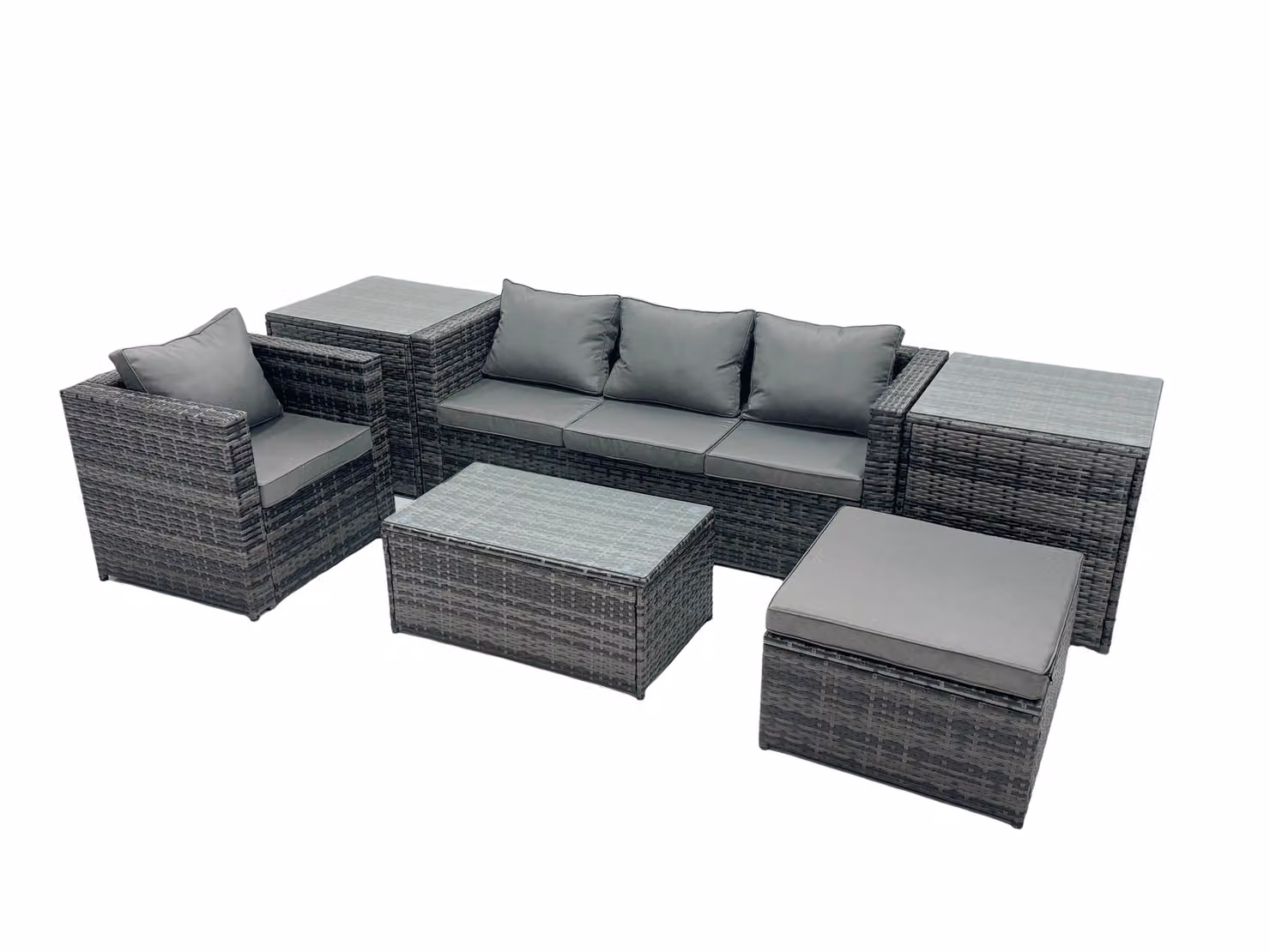 Fimous Outdoor Coffee Table Sofa Set with Side Table and Big Stool in Dark Grey – 2