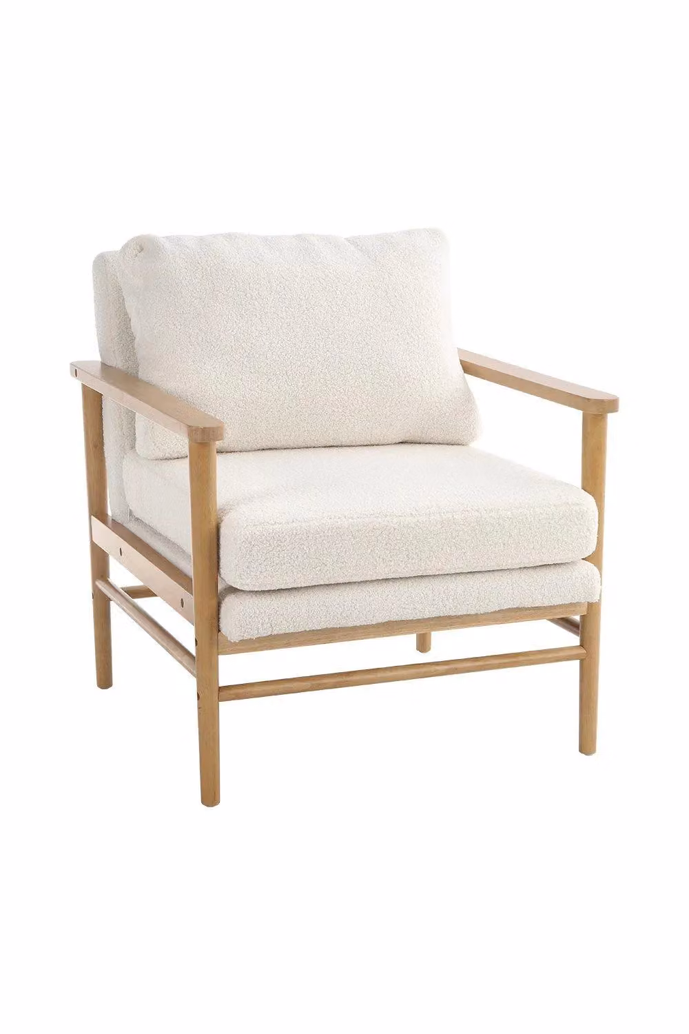 H&O Direct White Bouclé Teddy Bear Fur Armchair with Solid Wood Frame – 2