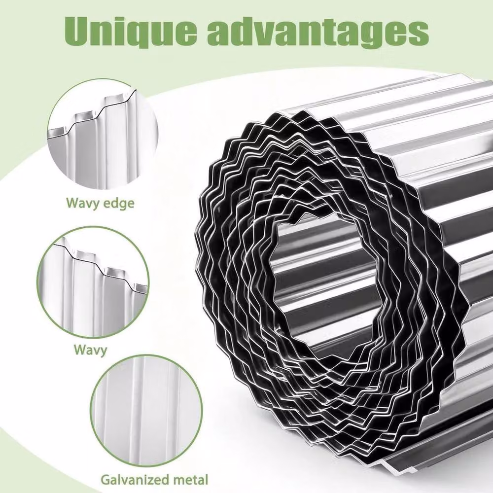 KORVIXA Galvanised Steel Flexible Lawn Edging Plant Border, Silver, H: 15 cm x L: 10 m – 4