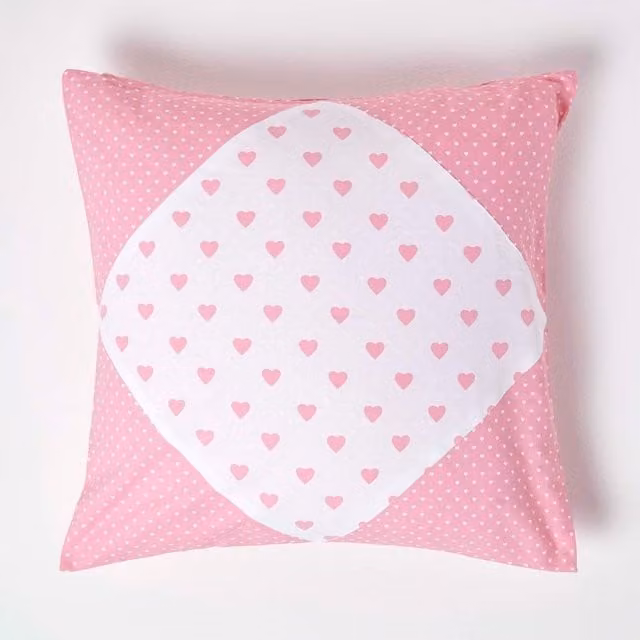 Homescapes Pink Cotton Square Cushion Cover with Stars and Dots, Width: 60 cm