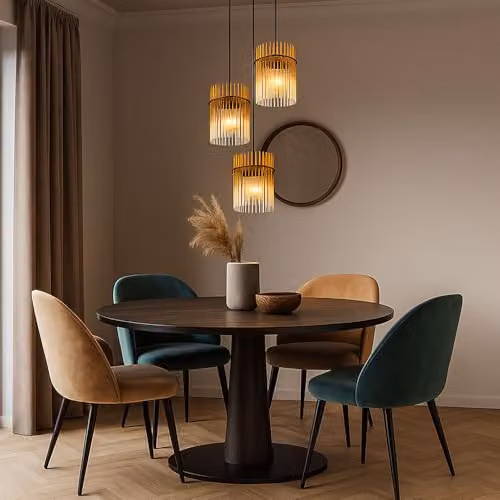 Globo Lighting Gorley Cluster Pendant Lamp with Amber Transparent Glass Shades and Black Metal, Diameter: 47 cm, Height: 140 cm, 3x E27 – 3