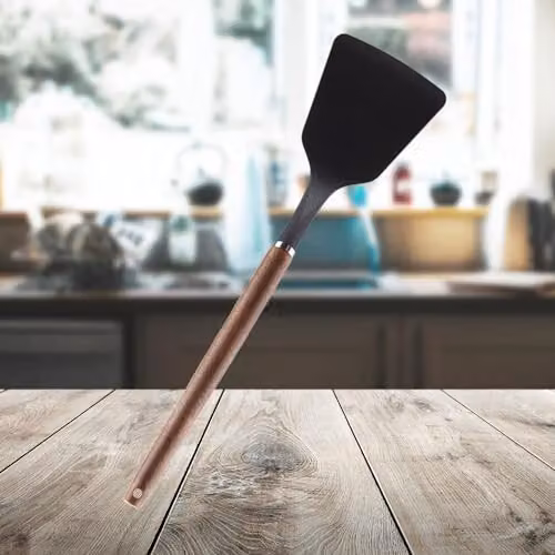 VFM e-Store Acacia Wood Heat Resistant Non-Scratch Turner in Black, Length: 32 cm – 5