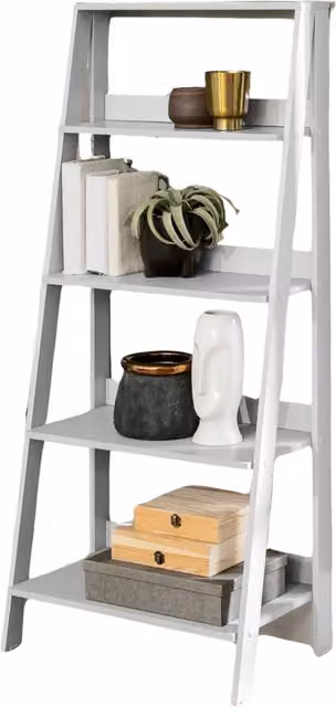 Pirlo Plush 4 Tier Freestanding Ladder Shelf for Living Room Storage, Grey, H 140 x W 61 x D 38 cm