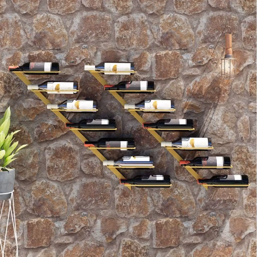 Berkfield Home Wall-mounted Metal Wine Rack for 7 Bottles, Set of 2, Gold – 2