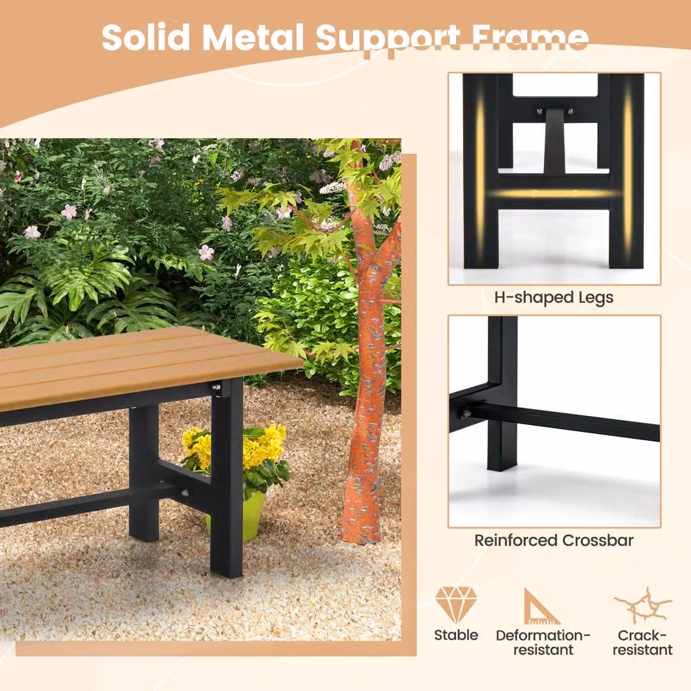 Costway 2-Person Outdoor Bench in Brown with Armrests and Slatted Seat – 6