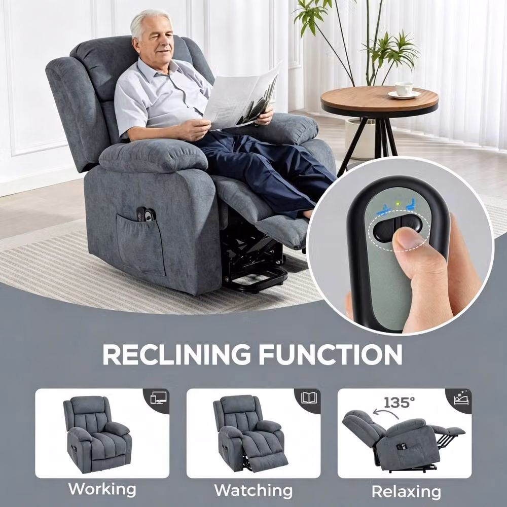 STILVORA Grey Fabric Lift Recliner Chair with Massage and Footrest – 6