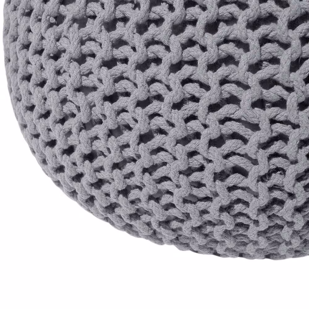 Wyld and Coco Grey Knitted Cotton Pouf, W/D/H: 50 x 35 x 35 cm – 5