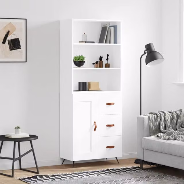 Berkfield Home Modern White Matt Highboard with Hinged Doors and Internal Shelves, W/D/H: 69.5 x 34 x 180 cm – 1