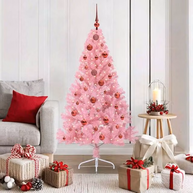 Berkfield Home Pre-lit Pink Artificial Christmas Tree with 150 LEDs, Height: 150 cm
