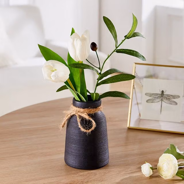 Livingandhome Minimalist Round Ceramic Tabletop Vase in Black