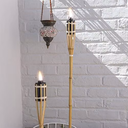 Harbour Housewares Pack of 6 Bamboo Garden Fire Torches in Beige, Height: 113 cm – 2