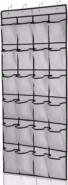 FORGEVIO 24 Pocket Shoe Rack Storage Box with 4 Hooks in Grey – 1