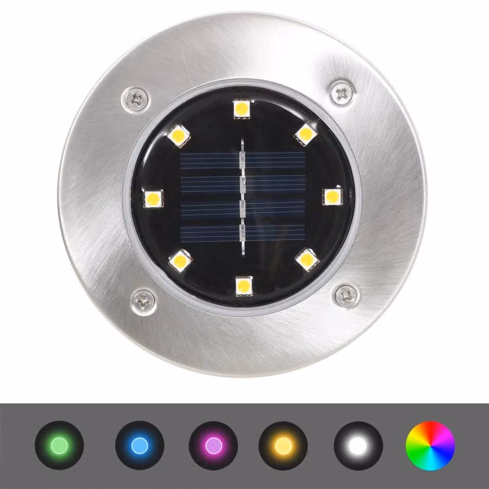 Berkfield Home Solar Ground Recessed LED Lights, 8 Piece RGB Multicolour Set in Silver – 2
