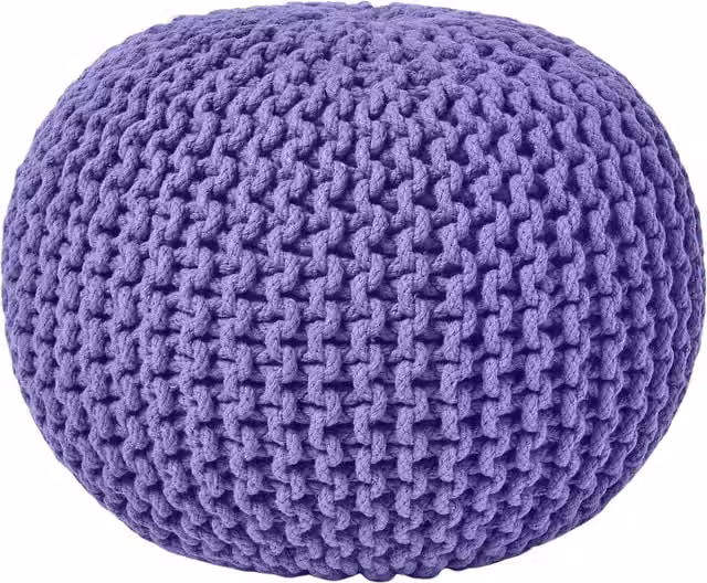 Homescapes Round Cotton Knitted Pouffe in Purple, Diameter: 40 cm