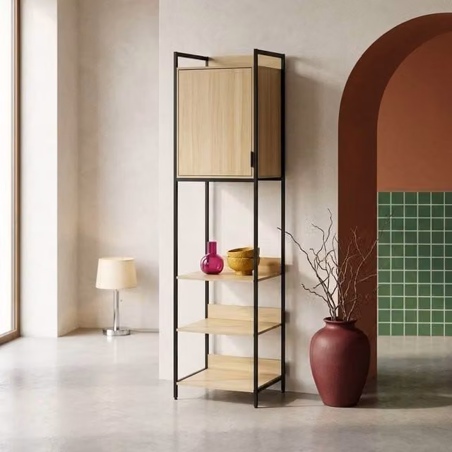 sweeek Wardrobe Module with 1 Door and 5 Shelves in Black, H 190 x W 48 x D 60 cm