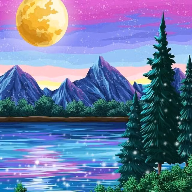 Syntego Mountain Lake Diamond Painting Kit in Multicolour and Blue