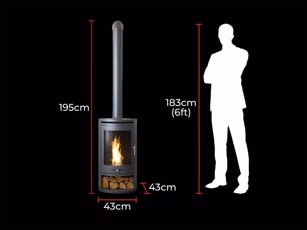 OKO S5 Bio Ethanol Cylinder Stove with Log Storage and Tall Angled Metal Stove Pipe in Charcoal Grey – 4