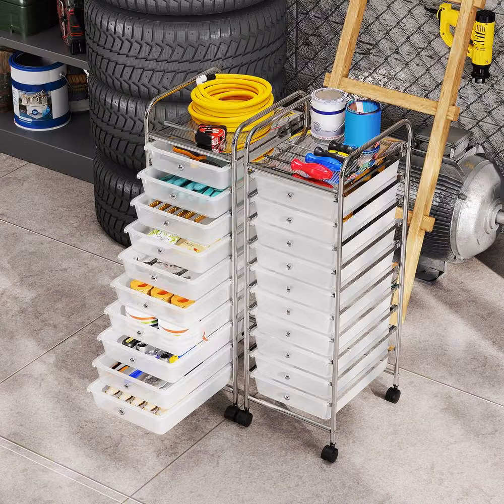 Gymax Silver Metal Art and Craft Organizer Rolling Utility Cart with 10 Drawers – 4