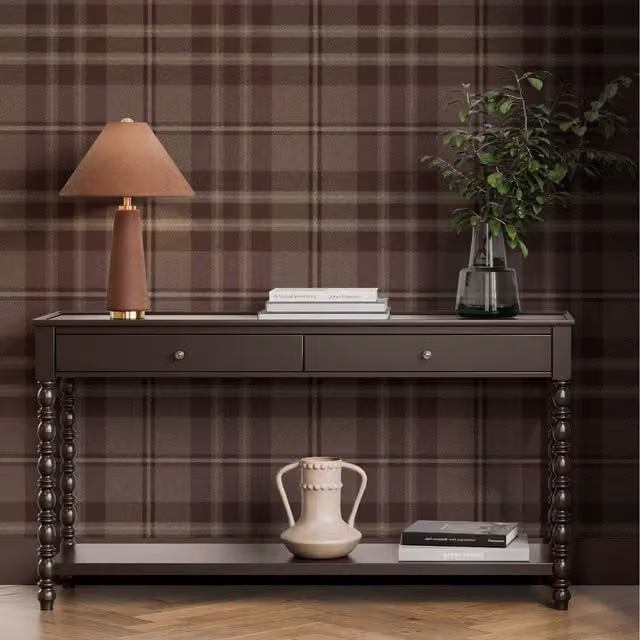Superfresco Easy Eildon Weave Checked Wallpaper in Red and Brown