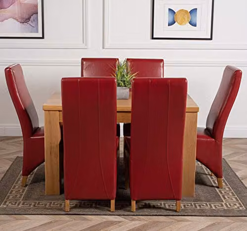 Thats Furniture Dakota Oak Dining Table and 6 Lola Burgundy Leather Chairs Set, W/D/H: 127 x 82 x 77 cm – 2