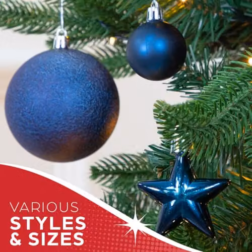 The Christmas Workshop Set of 50 Shatterproof Textured Plastic Christmas Tree Baubles in Blue – 6