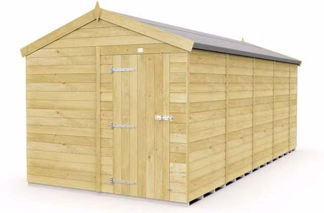 Buttercup Farm Apex Wooden Shed in Brown with Single Door and No Window, W: 231 cm, D: 560 cm, H: 217 cm