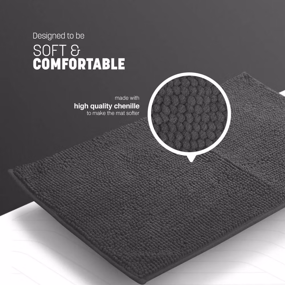 Keplin Non-Slip Microfibre Chenille Bath and Toilet Mat, Grey, W: 50 cm, D: 80 cm – 3