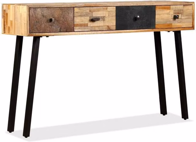 Berkfield Home Solid Reclaimed Teak Console Table, Brown and Multicolour, W/D/H: 120 x 30 x 76 cm – 1
