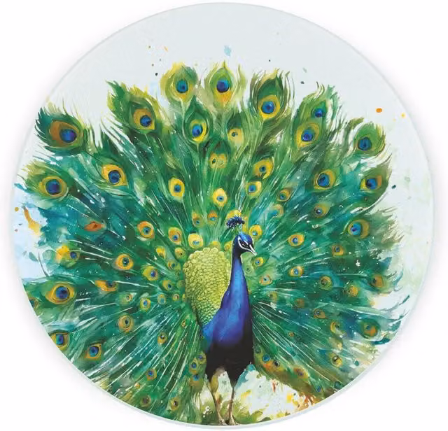 Purely Home Peacock Textured Glass Round Trivet in Green and Multicolour