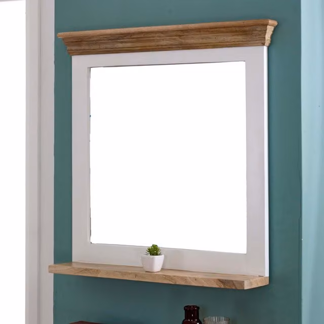 IH Design Rectangular Rustic Solid Mango Wood Wall Mirror in White