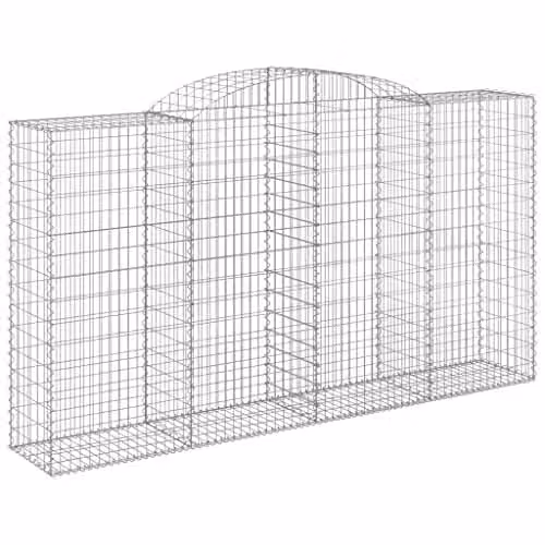 vidaXL Arched Gabion Baskets, 3 Piece Set, Galvanised Steel, W: 300 cm, D: 50 cm, H: 160-180 cm