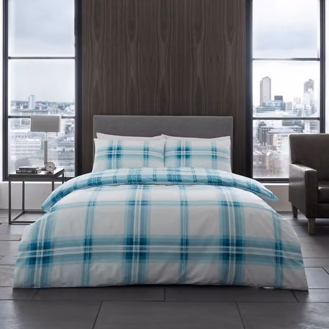 Smart Living Polycotton Bardsley Check Duvet Cover and Pillowcase Set in Petrol Blue, King Size (Duvet Cover: 180 x 200 cm, Pillowcases: 50 x 75 cm) – 1
