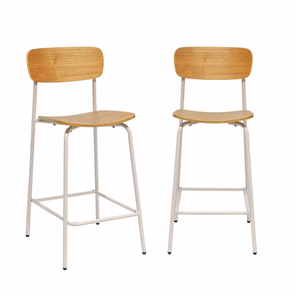 sweeek Vintage Metal and Plywood Bar Stool Set of 2 in Beige and Walnut – 2