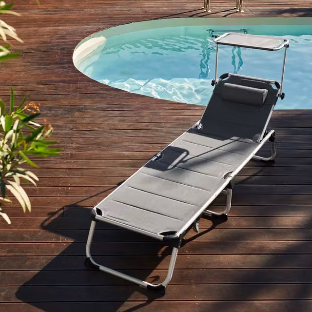 tectake Modern Blue Padded Sun Lounger with Metal Frame